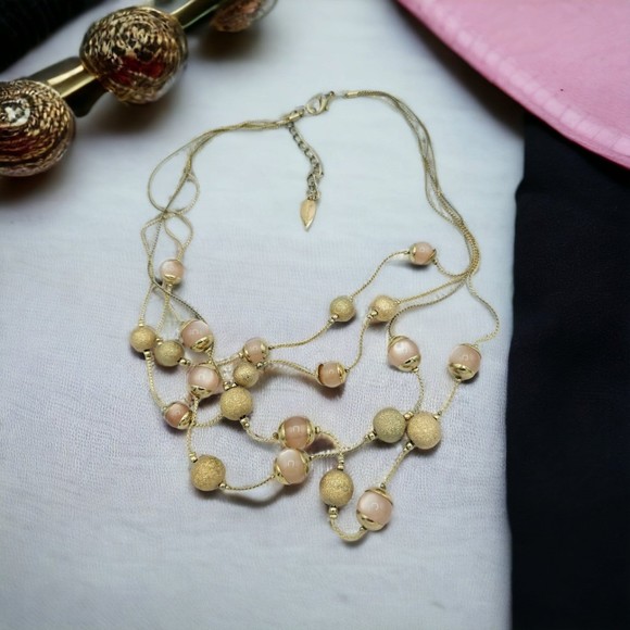 Coldwater Creek Necklace Station Glass & Goldtone Bead Layered Statement 20" - Picture 1 of 9